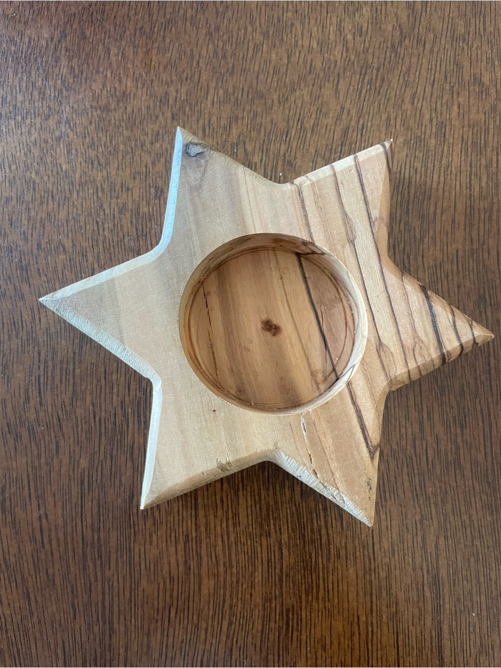 Bethlehem Olive Wood Star of David Candle Holder Rustic